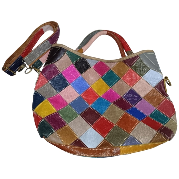 Red and Pink Artistic Patchwork Tote - Picture 4 of 6